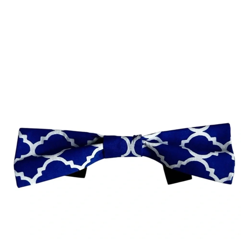 Hand Crafted Royal Blue Patterned Dog Bow Tie Cotton Fabric Collar 6” Accessory